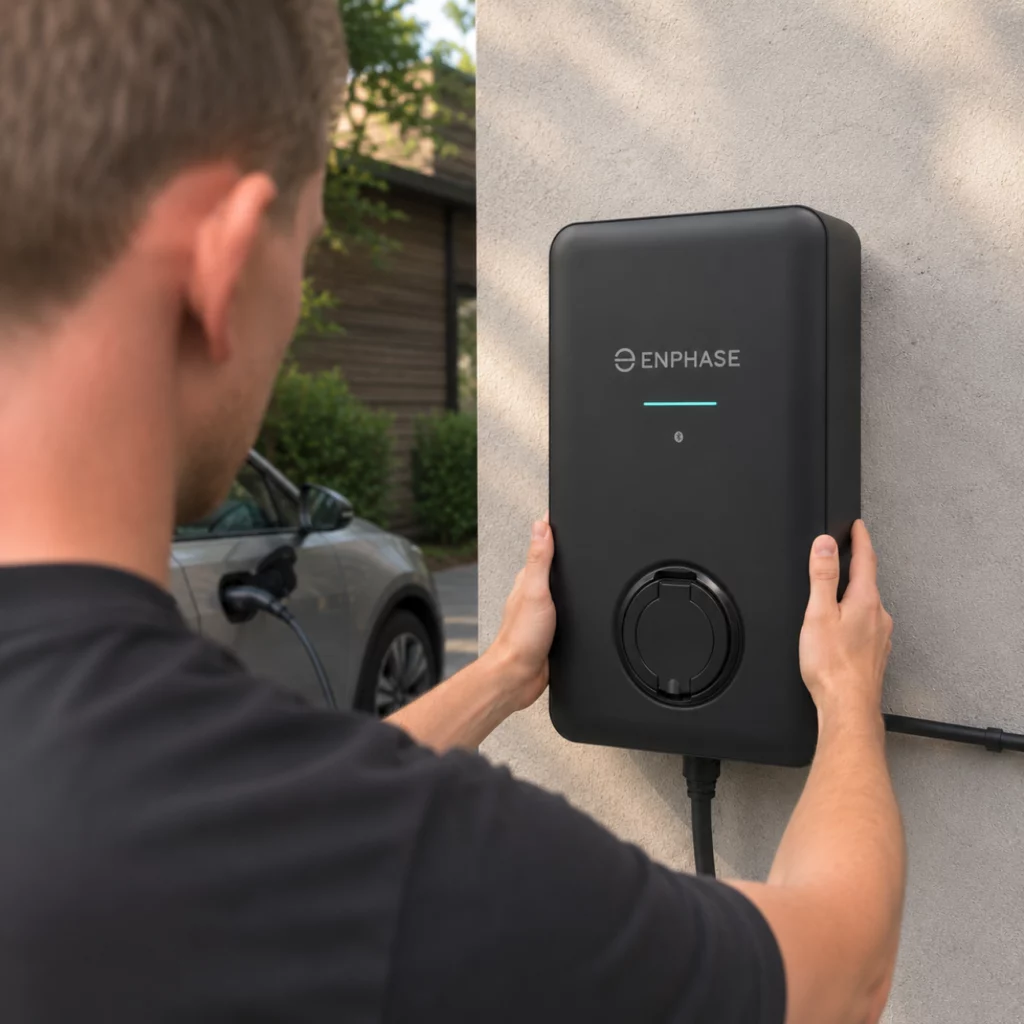 Professionele installatie voor een Enphase autolader.